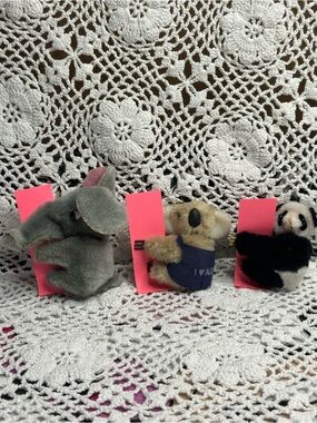 Vintage 1980s mini plush animal clip on lot of 3- elephant, koala, panda